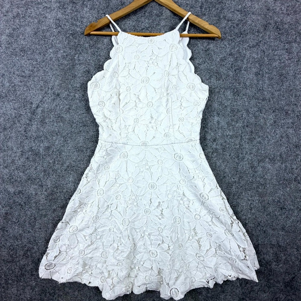 Fortune + Ivy Fit & Flare Dress Womens 10 White Floral Lace Angelcore Feminine